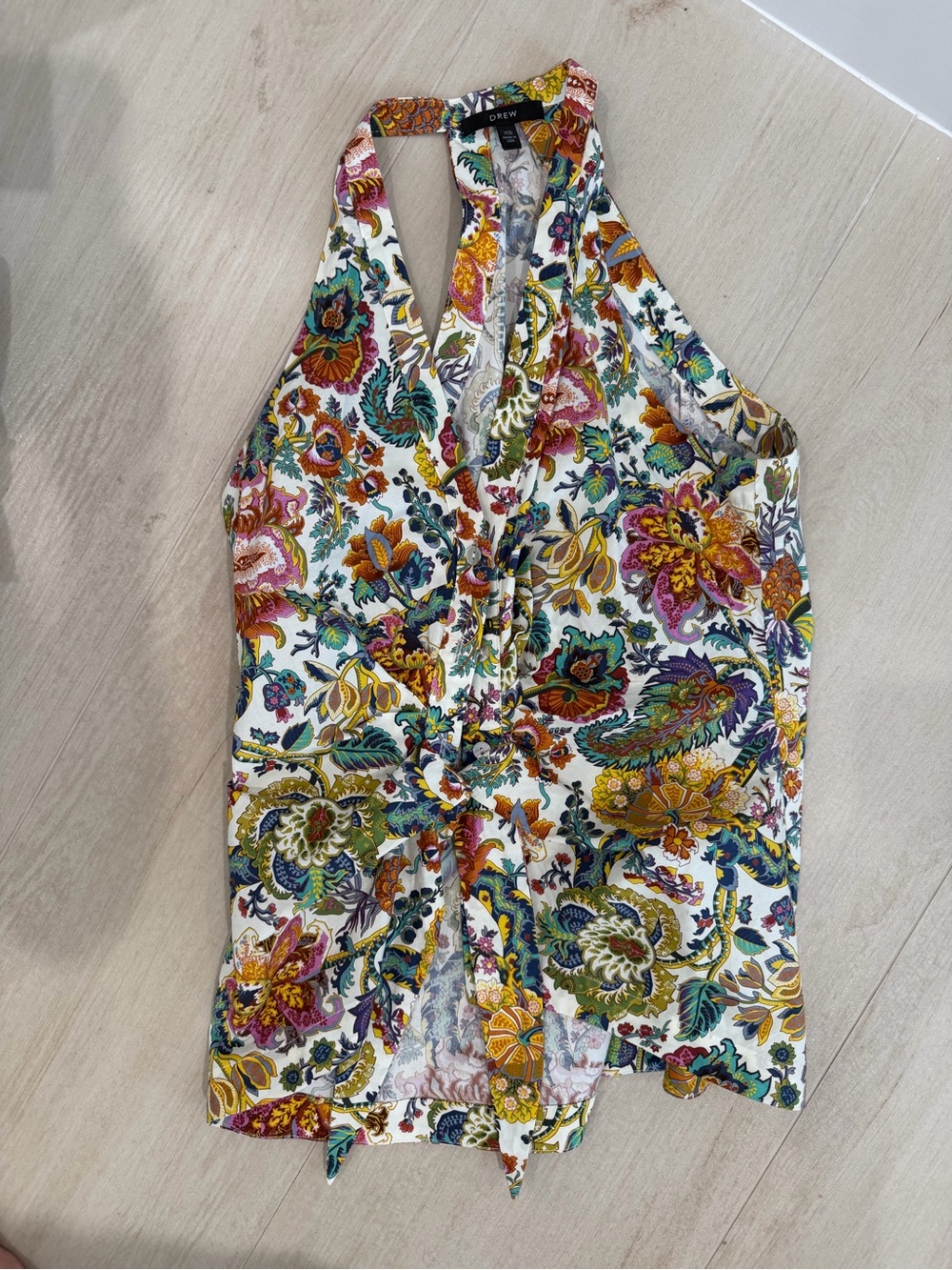 Drew Multicolor Floral Paisley Tie-Front Halter Top